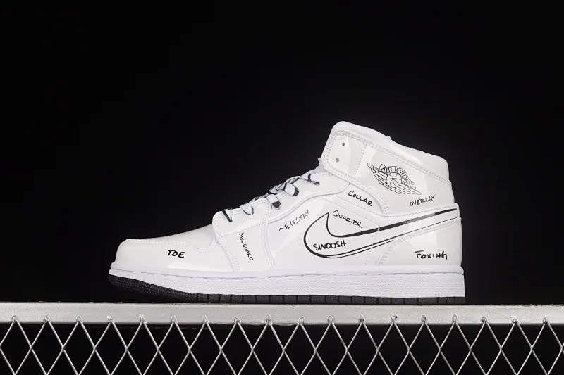All Categories Air Jordan Jordan Series Basketball Shoes Air Jordan 1 Mid Air Jordan 1 Mid GS "Schematic" AJ1 Joe 1 White Graffiti Zhongbang Basketball Shoes DQ1864-100